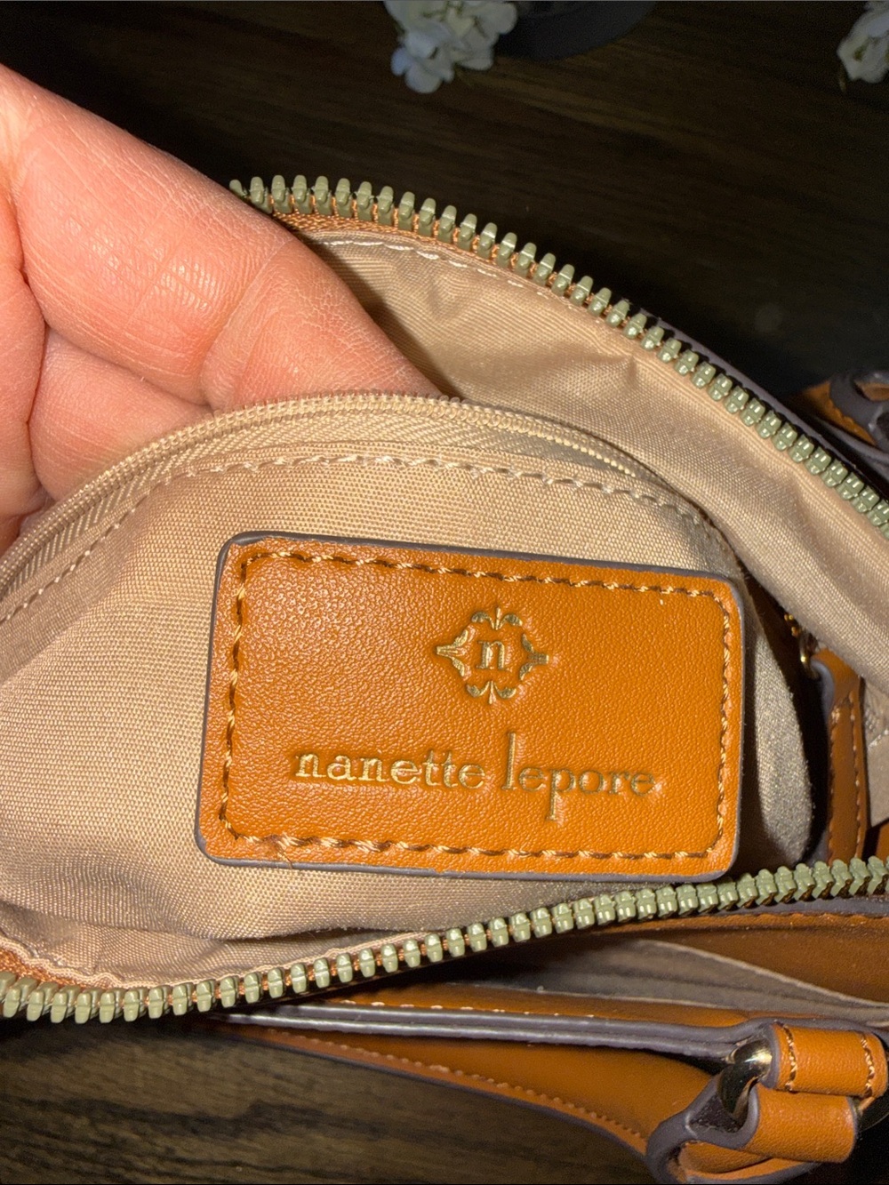 Brown Patterned Satchel with Tan Trim - Designer-Inspired Carryall - Picture 8 of 13